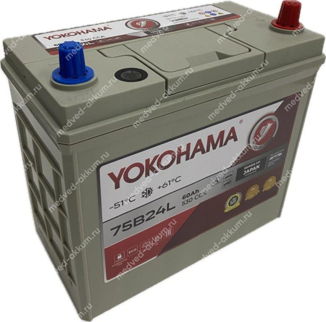 Yokohama 60 Ач обр. тонк.кл. 75B24L