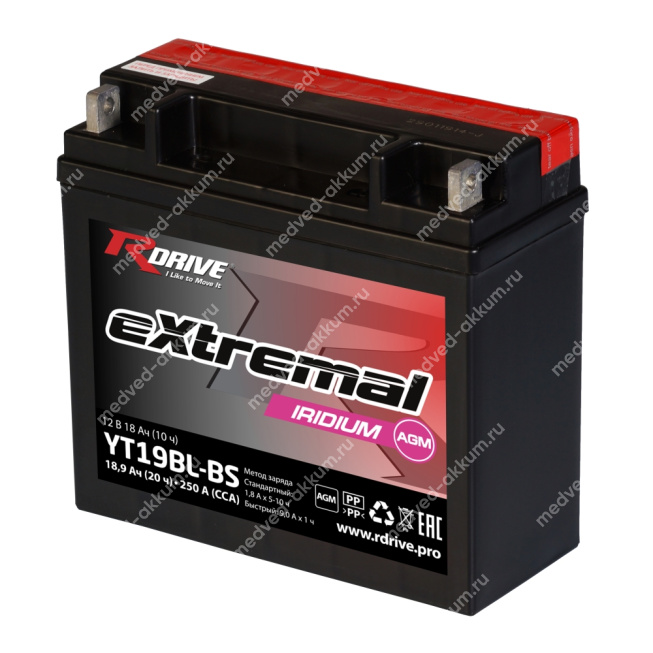 RDrive Extremal Iridium AGM 18 Ач YT19BL-BS