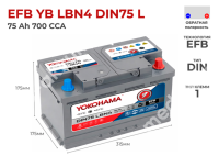 Yokohama EFB 75 Ач (DIN75) обр.низ. LB4